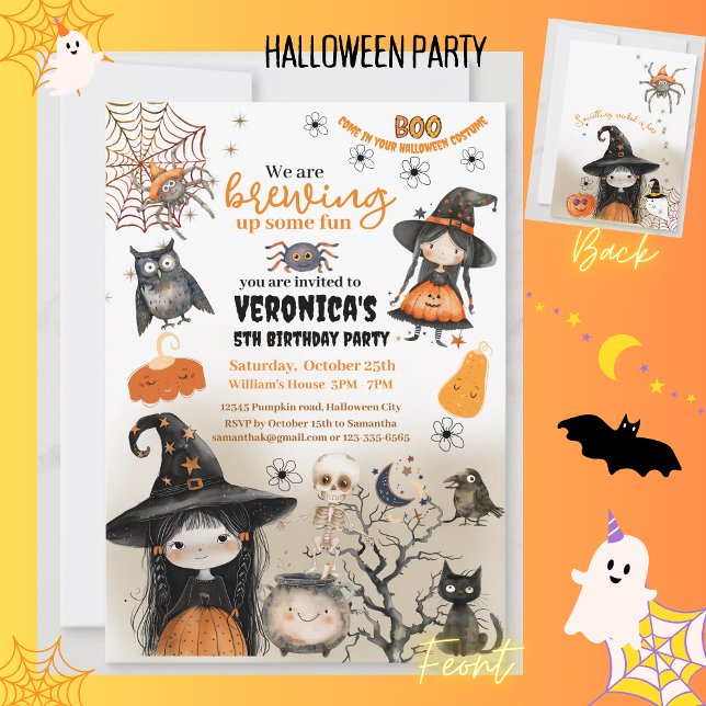 Niedliches Halloween-Kids-Party Einladung (Cute Witch Halloween Kids Party Invitation)
