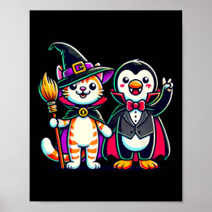 Niedliches Halloween Kids Pinguin Vampire Katze He Poster