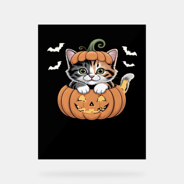 Niedliches Halloween Kitten in einem Kürbisklassis Acrylschild (Vorderseite)