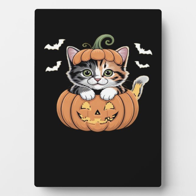 Niedliches Halloween Kitten in einem Kürbisklassis Fotoplatte (Vorderseite)