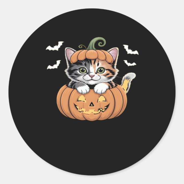 Niedliches Halloween Kitten in einem Kürbisklassis Runder Aufkleber (Vorderseite)