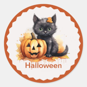 Niedliches Halloween Kitten und Pumpkettensticker Runder Aufkleber