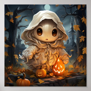 Niedliches Halloween Kleiner Geist mit Orange Pump Poster