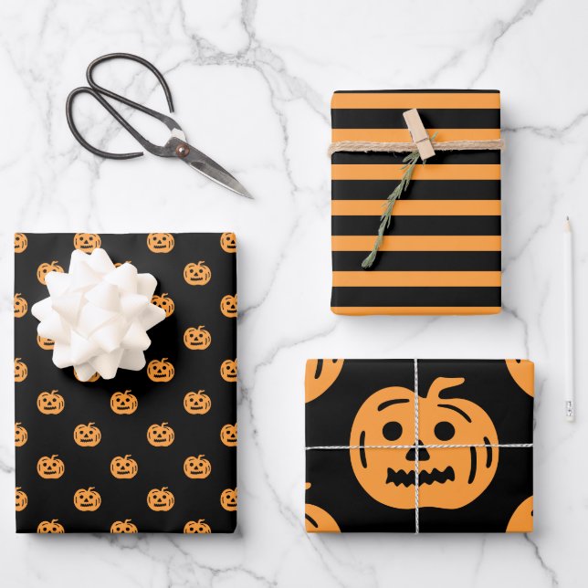 Niedliches Halloween Kürkin-Muster gemischt Geschenkpapier Set (Vorderseite)