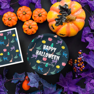Niedliches Halloween mit Fledermäusen und Spinnen  Pappteller