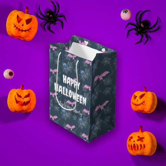 Niedliches Halloween mit Spinnen und Fledermäusen, Mittlere Geschenktüte (Cute Halloween with spiders and bats, customizable Medium Gift Bag
)