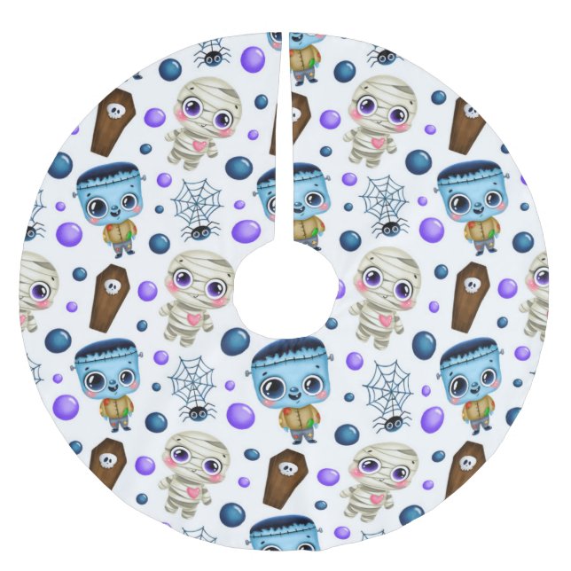 Niedliches Halloween-Monster-Muster Polyester Weihnachtsbaumdecke (Vorderseite)