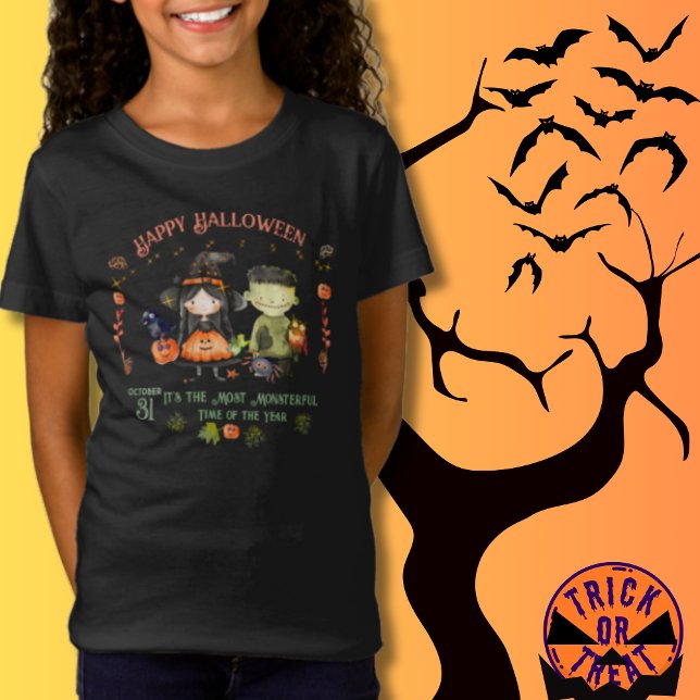 Niedliches Halloween-Monster und eine Hexe T-Shirt (Cute Halloween Monster and a Witch T-Shirt)