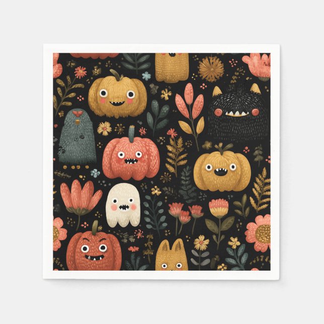 Niedliches Halloween-Monster und Pumpkins-Muster Serviette (Vorderseite)