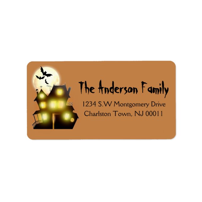 Niedliches Halloween Moon Spuk House & Bats Adressaufkleber (Vorne)