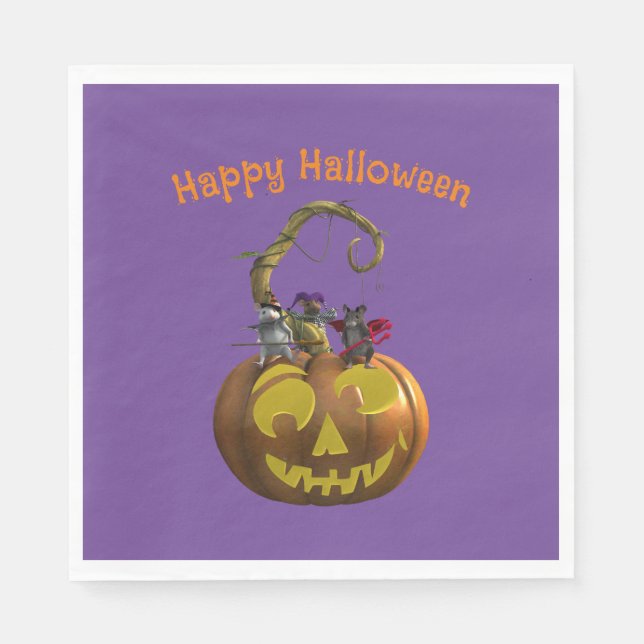 Niedliches Halloween-Mouse-Trio Serviette (Vorderseite)