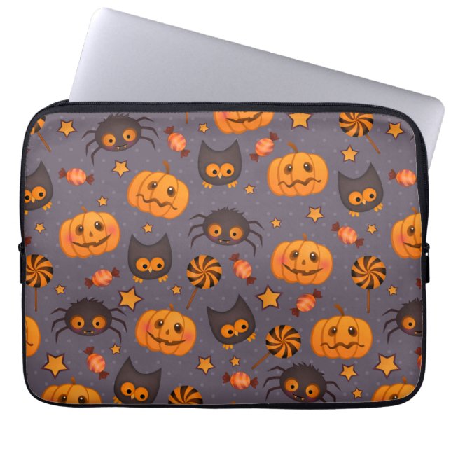 Niedliches Halloween-Muster Lila Hintergrund Laptopschutzhülle (Vorderseite)