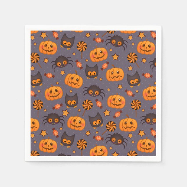 Niedliches Halloween-Muster Lila Hintergrund Serviette (Vorderseite)