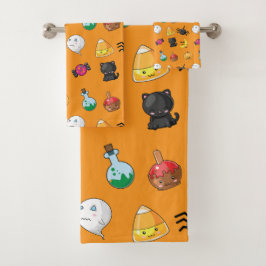 Niedliches Halloween-Muster mit orangefarbenem Hin Badhandtuch Set