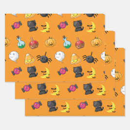 Niedliches Halloween-Muster mit orangefarbenem Hin Geschenkpapier Set