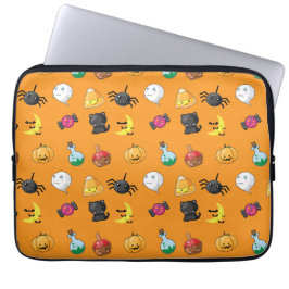Niedliches Halloween-Muster mit orangefarbenem Hin Laptopschutzhülle