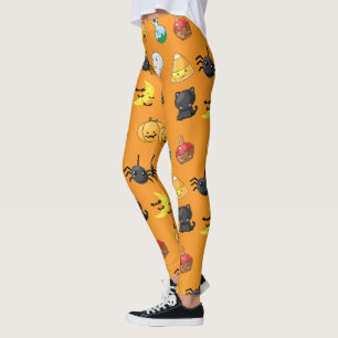 Niedliches Halloween-Muster mit orangefarbenem Hin Leggings