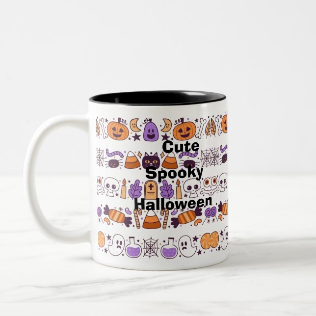 Niedliches Halloween-nahtloses Muster Zweifarbige Tasse (Links)