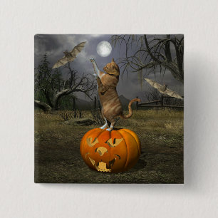 Niedliches Halloween-Orange-Katzen-Batzen Button