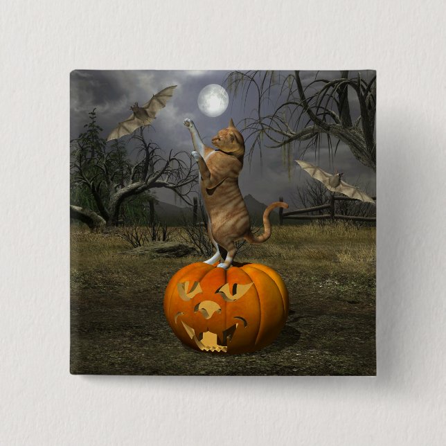 Niedliches Halloween-Orange-Katzen-Batzen Button (Vorderseite)