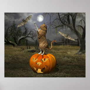 Niedliches Halloween-Orange-Katzen-Batzen Poster
