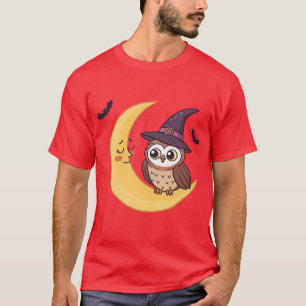 Niedliches Halloween-Owl auf dem Crescent Moon T-Shirt