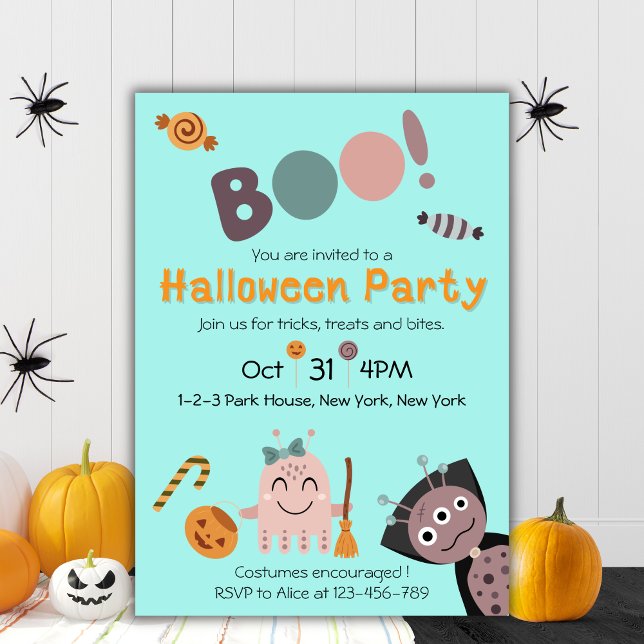 Niedliches Halloween-Party Einladung (Kids Halloween Party Invitation, Cute Monsters)