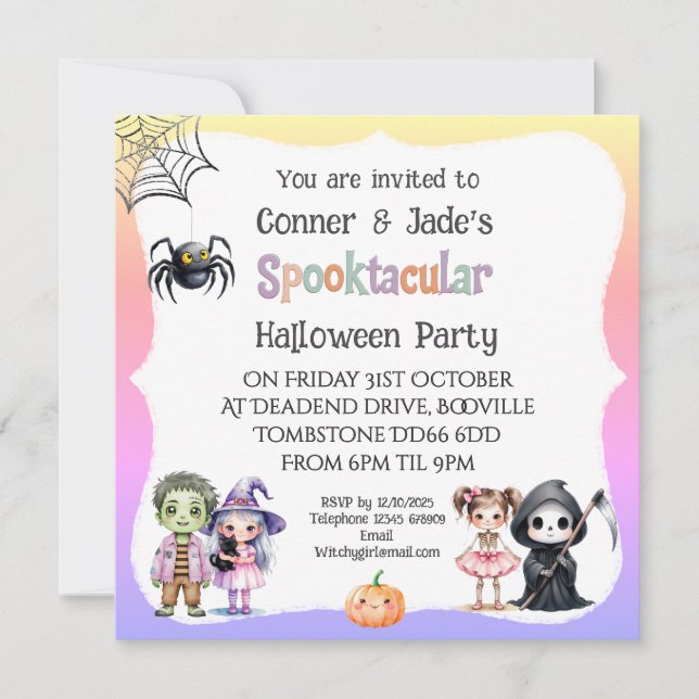 *Niedliches Halloween-Party für Kinder Einladung (Vorderseite)