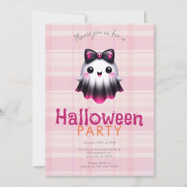 Niedliches Halloween-Party für Schwarze Ghost Skul Einladung (Vorderseite)