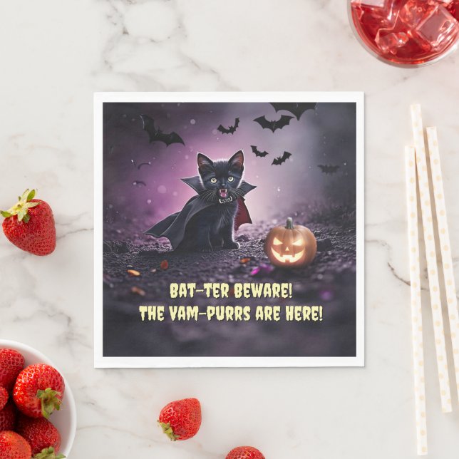 Niedliches Halloween-Party mit Black Cat Vampire Serviette (Beispiel)