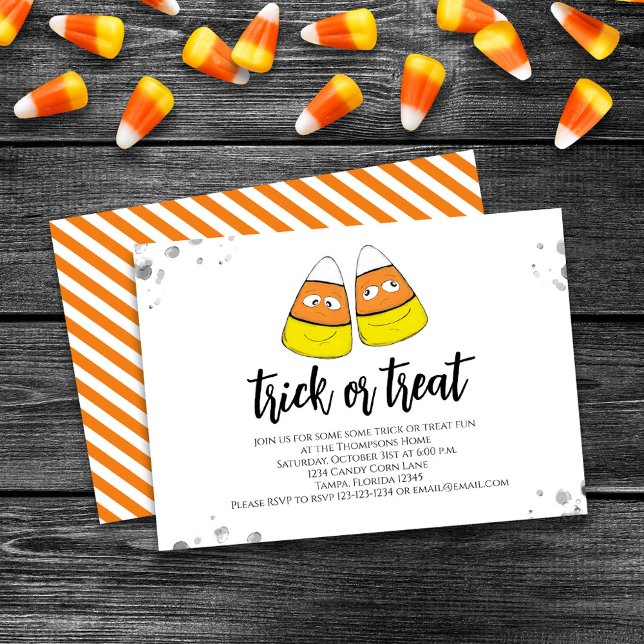 Niedliches Halloween-Party Trick oder Süßigkeiten Einladung (Cute trick or treat candy corn Halloween invitation. )