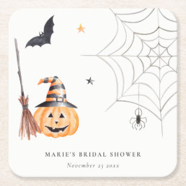 Niedliches Halloween Pumpkin Spider Web-Brautparty Rechteckiger Pappuntersetzer