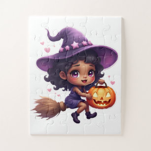 Niedliches Halloween-Puzzle - Kleines Mädchen mit Puzzle