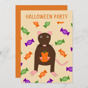 Niedliches Halloween Rat und Pumpkin Custom Party Einladung