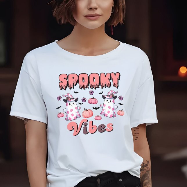 Niedliches Halloween Retro Spooky Vibes Ghosts Pin T-Shirt (Von Creator hochgeladen)