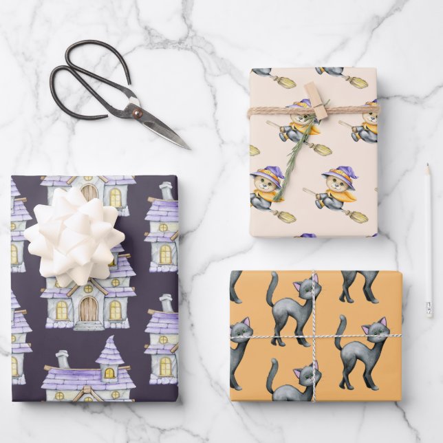 Niedliches Halloween-Rotzerhaus Geschenkpapier Set (Vorderseite)
