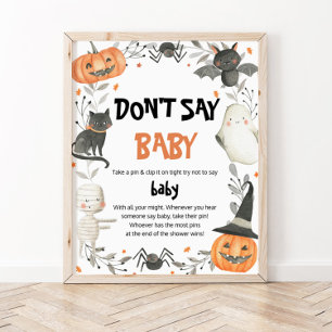 Niedliches Halloween Say Baby Shower Game Poster