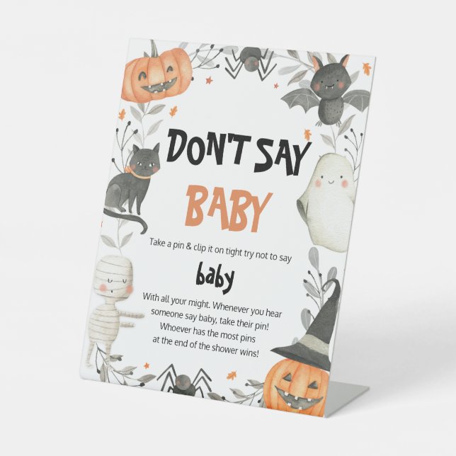 Niedliches Halloween Say Baby Shower Game Sockelschild (Vorderseite)