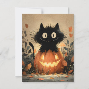 Niedliches Halloween-Schwarze Katze auf einem Jack Postkarte