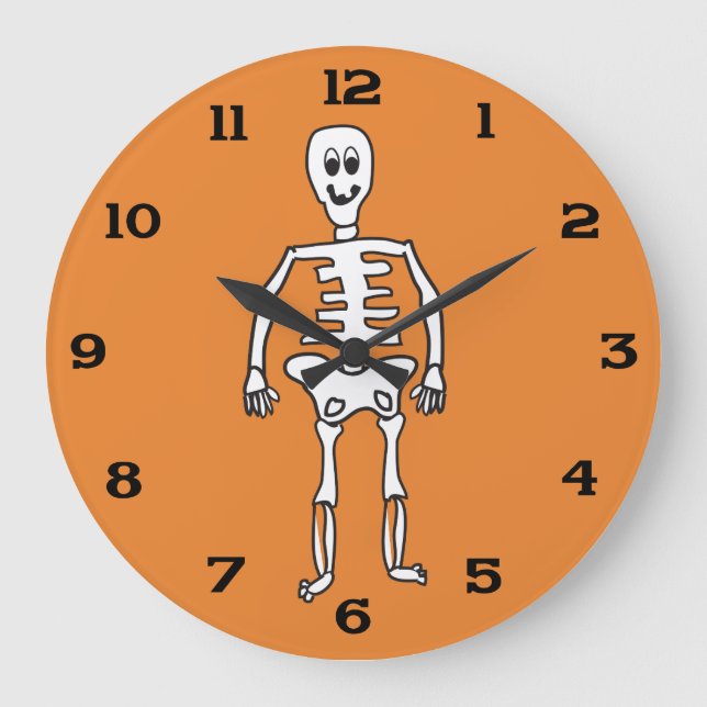 Niedliches Halloween Skeleton Große Wanduhr (Vorderseite)