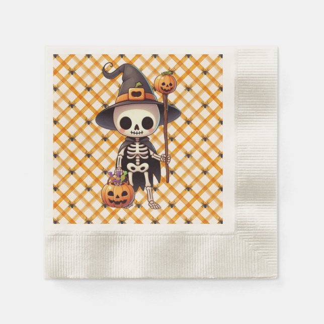 Niedliches Halloween-Skelett Serviette (Vorderseite)