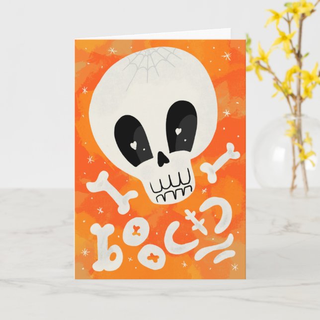 Niedliches Halloween-Skull-Knochen-Design Karte (Gelbe Blume)