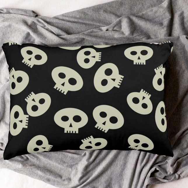 Niedliches Halloween-Skull-Muster Schwarz Zierkissen (Cute skull pattern pillow for your Halloween home decor)