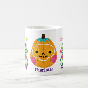 Niedliches Halloween Sugar Skull Pumpkin Kaffeetasse