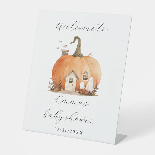 Niedliches Halloween-ThemenBaby-Dusche Empfang Sockelschild (Vorderseite)