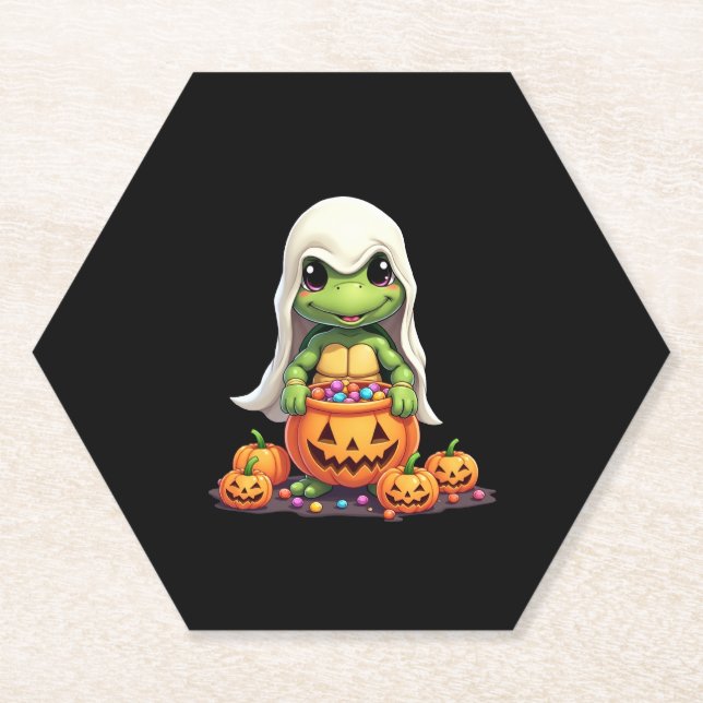 Niedliches Halloween Turtle Ghost mit Candy (1) Untersetzer (Vorderseite)