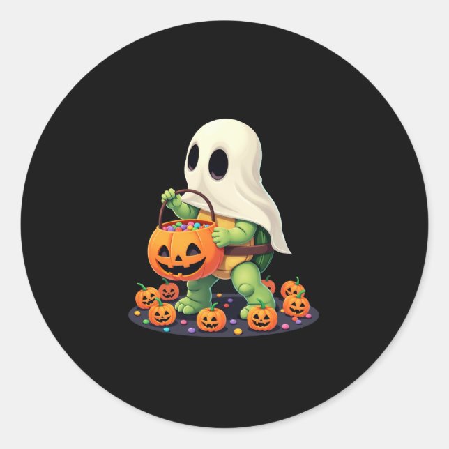 Niedliches Halloween Turtle Ghost mit Candy (2) Runder Aufkleber (Vorderseite)