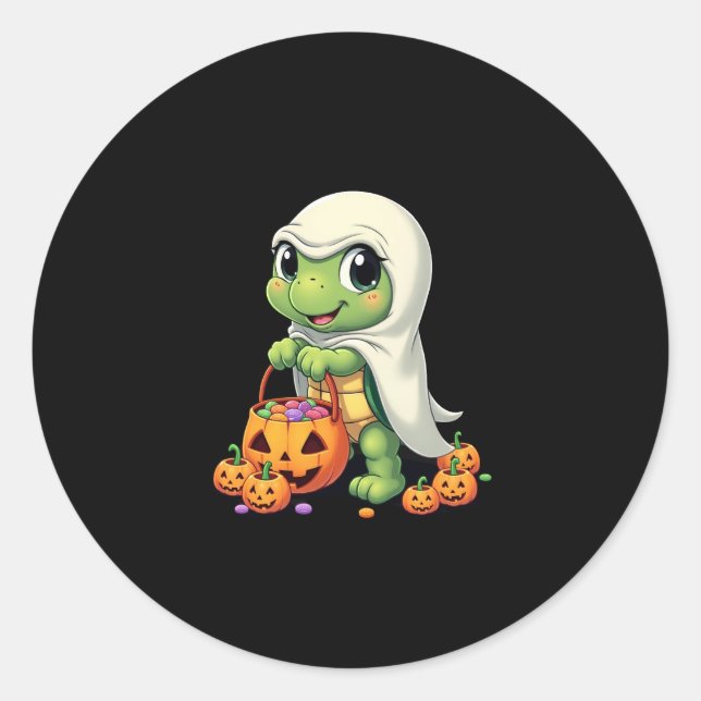 Niedliches Halloween Turtle Ghost mit Candy (4) Runder Aufkleber (Vorderseite)
