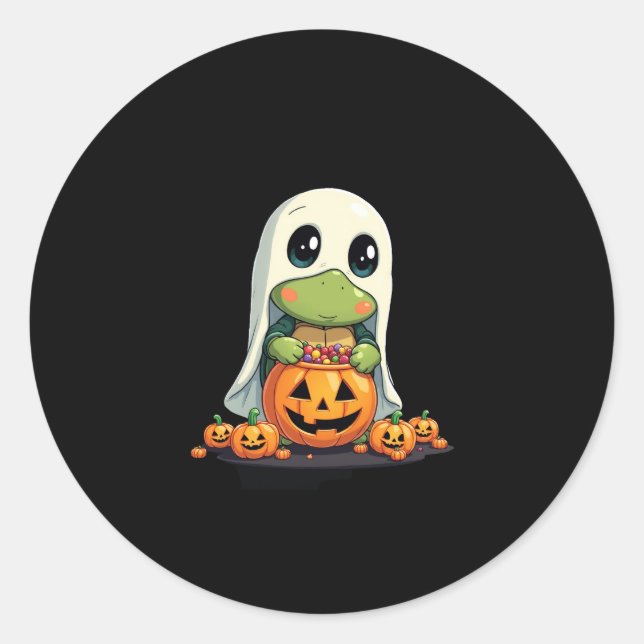 Niedliches Halloween Turtle Ghost mit Candy (5) Runder Aufkleber (Vorderseite)