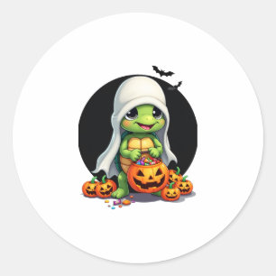 Niedliches Halloween Turtle Ghost mit Candy (7) Runder Aufkleber